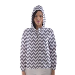 Medium Grey & White Zigzag Pattern Hooded Wind Breaker (women) by Zandiepants