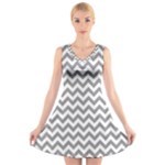 Medium Grey & White Zigzag Pattern V-Neck Sleeveless Skater Dress