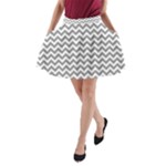 Medium Grey & White Zigzag Pattern A-Line Pocket Skirt