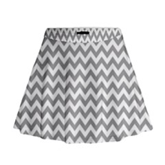 Medium Grey & White Zigzag Pattern Mini Flare Skirt by Zandiepants