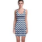 Navy Blue & White Zigzag Pattern Sleeveless Bodycon Dress