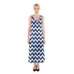 Navy Blue & White Zigzag Pattern Sleeveless Maxi Dress