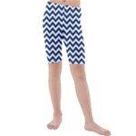 Navy Blue & White Zigzag Pattern Kid s Mid Length Swim Shorts