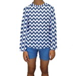 Navy Blue & White Zigzag Pattern Kid s Long Sleeve Swimwear