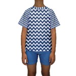 Navy Blue & White Zigzag Pattern Kid s Short Sleeve Swimwear