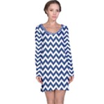 Navy Blue & White Zigzag Pattern Long Sleeve Nightdress