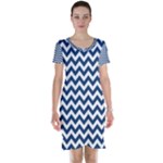 Navy Blue & White Zigzag Pattern Short Sleeve Nightdress