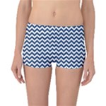 Navy Blue & White Zigzag Pattern Boyleg Bikini Bottoms
