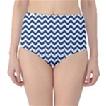 Navy Blue & White Zigzag Pattern High-Waist Bikini Bottoms