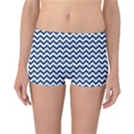 Navy Blue & White Zigzag Pattern Reversible Boyleg Bikini Bottoms