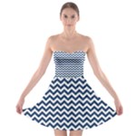 Navy Blue & White Zigzag Pattern Strapless Dresses