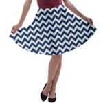 Navy Blue & White Zigzag Pattern A-line Skater Skirt