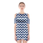 Navy Blue & White Zigzag Pattern Cutout Shoulder Dress