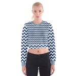 Navy Blue & White Zigzag Pattern Women s Cropped Sweatshirt