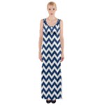 Navy Blue & White Zigzag Pattern Maxi Thigh Split Dress