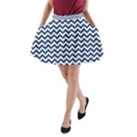 Navy Blue & White Zigzag Pattern A-Line Pocket Skirt