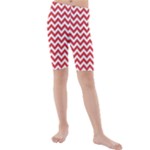 Poppy Red & White Zigzag Pattern Kid s Mid Length Swim Shorts