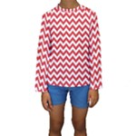 Poppy Red & White Zigzag Pattern Kid s Long Sleeve Swimwear