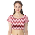 Poppy Red & White Zigzag Pattern Short Sleeve Crop Top (Tight Fit)