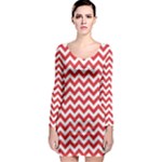 Poppy Red & White Zigzag Pattern Long Sleeve Bodycon Dress