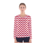 Poppy Red & White Zigzag Pattern Women s Long Sleeve Tee