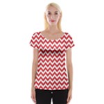 Poppy Red & White Zigzag Pattern Women s Cap Sleeve Top