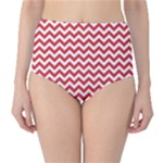 Poppy Red & White Zigzag Pattern High-Waist Bikini Bottoms