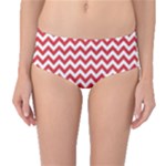 Poppy Red & White Zigzag Pattern Mid-Waist Bikini Bottoms