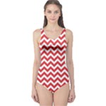 Poppy Red & White Zigzag Pattern One Piece Swimsuit