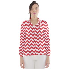 Poppy Red & White Zigzag Pattern Wind Breaker (women) by Zandiepants