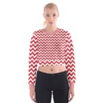 Poppy Red & White Zigzag Pattern Women s Cropped Sweatshirt