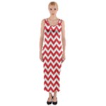 Poppy Red & White Zigzag Pattern Fitted Maxi Dress