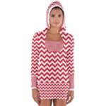 Poppy Red & White Zigzag Pattern Women s Long Sleeve Hooded T-shirt