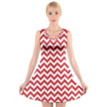 Poppy Red & White Zigzag Pattern V-Neck Sleeveless Skater Dress