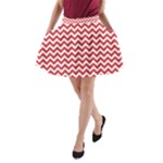 Poppy Red & White Zigzag Pattern A-Line Pocket Skirt
