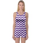 Royal Purple & White Zigzag Pattern One Piece Boyleg Swimsuit