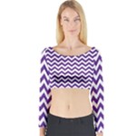 Royal Purple & White Zigzag Pattern Long Sleeve Crop Top