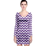 Royal Purple & White Zigzag Pattern Long Sleeve Bodycon Dress