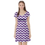 Royal Purple & White Zigzag Pattern Short Sleeve Skater Dress