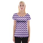 Royal Purple & White Zigzag Pattern Women s Cap Sleeve Top