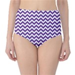 Royal Purple & White Zigzag Pattern High-Waist Bikini Bottoms