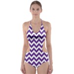 Royal Purple & White Zigzag Pattern Cut-Out One Piece Swimsuit