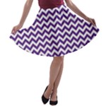 Royal Purple & White Zigzag Pattern A-line Skater Skirt
