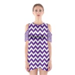 Royal Purple & White Zigzag Pattern Cutout Shoulder Dress