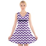 Royal Purple & White Zigzag Pattern V-Neck Sleeveless Skater Dress