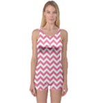 Soft Pink & White Zigzag Pattern One Piece Boyleg Swimsuit