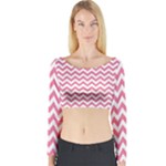 Soft Pink & White Zigzag Pattern Long Sleeve Crop Top