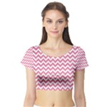 Soft Pink & White Zigzag Pattern Short Sleeve Crop Top (Tight Fit)