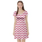 Soft Pink & White Zigzag Pattern Short Sleeve Skater Dress