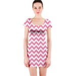 Soft Pink & White Zigzag Pattern Short Sleeve Bodycon Dress